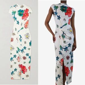 Christopher Kane Gathered Whimsical Blooms‎ Multi Print Stretch-Jersey Maxi Sz 6